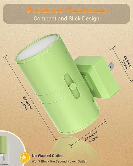 JandCase Night Lights Plug into Wall, Dimmable Night Light Plug in with Green Shade, Modern Night Lights with Dusk to Dawn Sensor, Soft White 3000K, 0-100LM Nightlight for Hallway Bedroom, 2 Pack