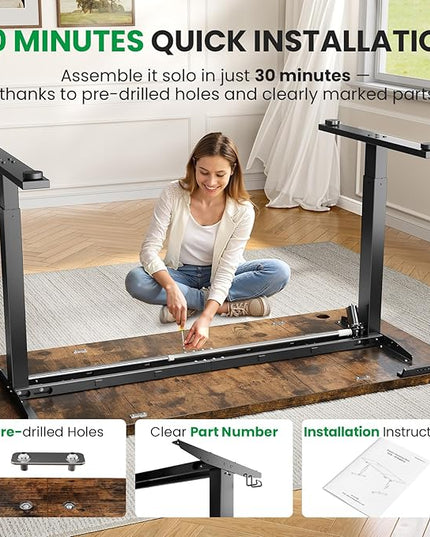 SIAGO Electric Standing Desk Adjustable - 71x30 Inch Sit Stand Desk with 1 Inch Thick Tabletop, Double Beam Frame, 3 Memory Height Adjustment, Cable Management for Home Office