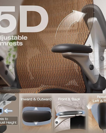 ELABEST X100 Ergonomic Office Chair with Footrest, Big and Tall Home Desk Chair with 5D Flip-Up Arms, Adjustable 3D Lumbar Support,High Back Rolling Computer Chair, Swivel Mesh Chairs