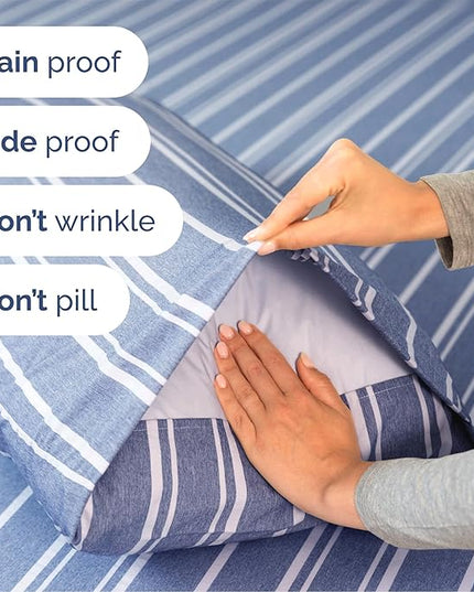 Queen Size 4 Piece Sheet Set - Comfy Breathable & Cooling Bed Sheets Set - Hotel Luxury Bedding for Women, Men, Kids, Teens, Boys & Girls - Deep Pockets, Soft, Wrinkle Free - Oeko-Tex - Blue Stripes 3