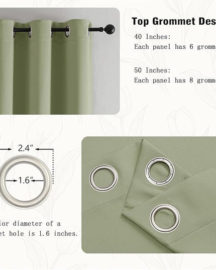 Simplebrand Sage Green Curtains for Bedroom Living Room 72 Inches Long 2 Panels Set, Room Darkening Thermal Insulated Curtains & Drapes, Solid Grommet Noise Reducing Window Treatment, W50 x L72 Inch