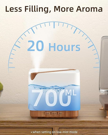 ASAKUKI 700 ml Premium Essential Oil Diffuser, 5 in 1 Ultrasonic Aromatherapy Fragrant Oil Vaporizer Humidifier, Timer and Auto-Off Safety Switch, 7 LED Light Colors