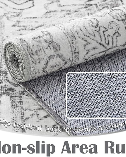 jinchan Lima Kitchen Runner Rug 3x8-2pcs, Bohemian Hallway Washable Rug Floral Non Slip with Rubber Backing Vintage Carpet Runner for Bedroom Bathroom Laundry Room Living Room Decor Grey