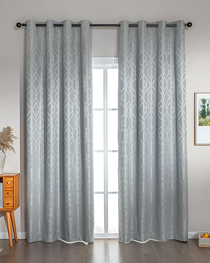 Amazon Basics Jacquard 2-Piece 100% Blackout Curtains, Living Room and Bedroom Drapes, Thermal Insulated Window Treatment, 42"x95", Light Grey