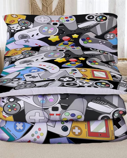 Sunnycitron Gamer Comforter Set for Boys Gaming Bedding Twin Comforter Set Gaming Bed Boys Comforter Set Gamer Room Decor (1 Comforter +2Pillowcase)