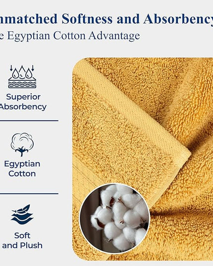 Superior Egyptian Cotton Pile Bath Towels, Ultra Soft Luxury Towel, Thick Plush Essentials, Absorbent Heavyweight, Guest Bath, Hotel, Resort, Spa, Pool, Home Bathroom, Shower Basics, Set of 4, Gold