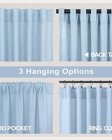 Light Blue Curtains 96 Inches Long for Living Room Back Tab Linen Light Filtering Modern Farmhouse Coastal Decor Baby Blue Cotton Textured Gauze Curtains for Dining Room Bedroom 52x96 Length Pale Blue