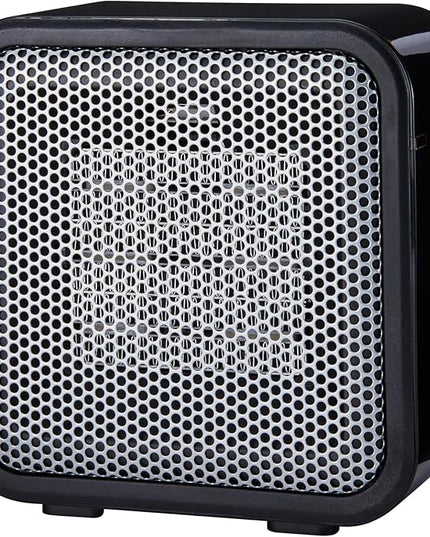 Amazon Basics Ceramic Space Heater, Mini Heater for Office Desk, Portable Tent Heater (Indoor Use), 500 W, With Tip-Over Protection, Lightweight (1.4 LBS), Black, 5.87”D x 3.15”W x 5.95”H