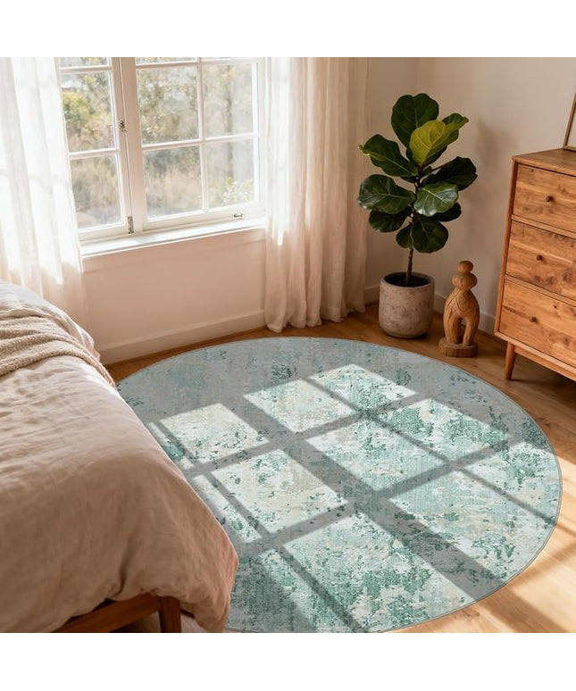Modern Abstract 6x6 Round Area Rug Non Slip Non Shedding Rug Low Pile Stain Resistant for Bedroom Living Room Office Dining Room,Green