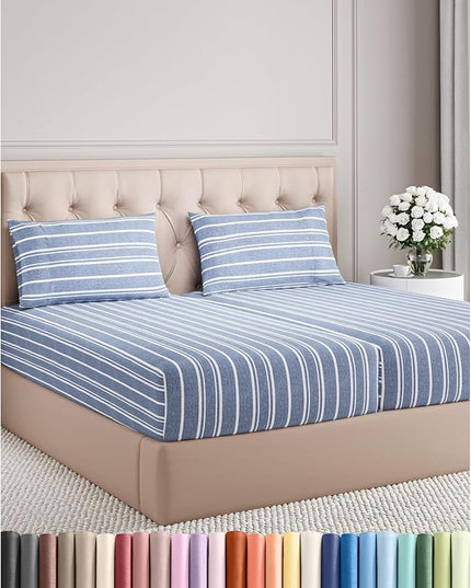 Split King Size 5 Piece Sheet Set - Comfy Breathable & Cooling Bed Sheets Set - Hotel Luxury Bedding for Women, Men, Kids, Teens, Boys & Girls - Deep Pockets & Wrinkle Free - Oeko-Tex - Blue Stripes 3