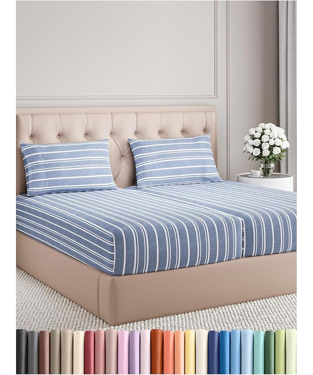 Split King Size 5 Piece Sheet Set - Comfy Breathable & Cooling Bed Sheets Set - Hotel Luxury Bedding for Women, Men, Kids, Teens, Boys & Girls - Deep Pockets & Wrinkle Free - Oeko-Tex - Blue Stripes 3