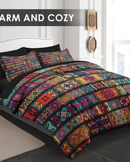 5 Pcs Comforter Set Twin Size, Colorful Mandala Floral Vintage Bedding for Kids and Adults, Bohemian Flower Bed Sheet Sets with Fitted Sheet Pillowcase & Sham for Bedroom Bed Decor