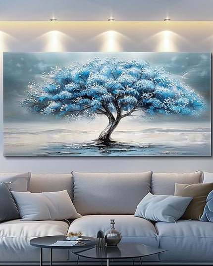FUHAIHUA Farmhouse Wall Decor For Living Room Large Canvas Wall Art For Bedroom Office Decorations Blue Tree Paintings Abstract Wall Pictures Artworks Ready To Hang Home Decor Mural Art 24"X48"
