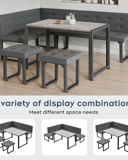 Brafab Corner Dining Table Set, 70 Inch Breakfast Nook Table Set with Upholstered Banquette, 5-Piece Corner Bench Dining Table Set, Gray