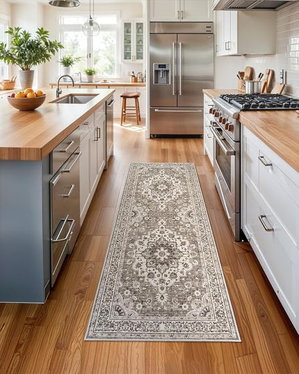 Washable Oriental Hallway Runner Rug - 2x6 Rugs for Living Room Soft Carpet for Bedroom Kitchen Waterproof Floral Distressed Indoor Stain Resistant Non-Shedding Floor Carpets (Beige, 2X6)