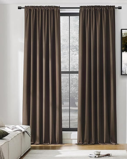 DONREN Patio Blackout Curtain Shades - Home Decoration Thermal Insulated Grommet Blackout Draperies/Drapes for Kitchen (2 Panels, 60 inches x 96 inches, Brown)
