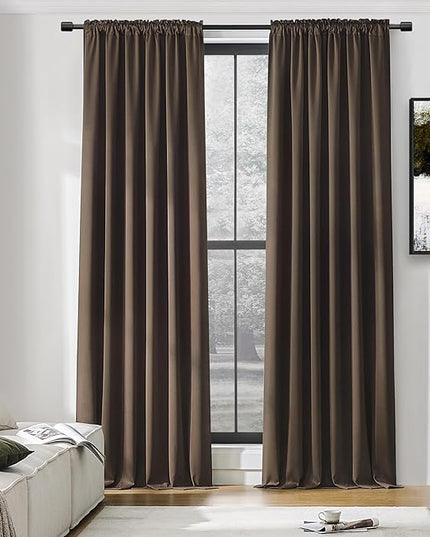 DONREN Extra Long 108 inch Length Blackout Curtains for Large Windows,Rod Pocket Soft and Touching Living Room Sweep to Floor for Villa(Brown,2 Pack,52 W by 108 inches Long)