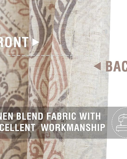 jinchan Linen Blend Curtains for Living Room, Damask Medallion Pattern Curtains 63 Inch Length 2 Panels Set for Bedroom, Light Filtering Drapes, Vintage Print Window Treatments, Back Tab Taupe