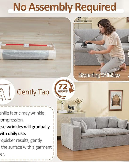 88''Cloud Boneless Sectional Couch, Modular Sectional Sofa Deep Seat, Upholstered Convertible Comfy Loveseat Chenille Memory Foam Sofa Couches for Living Room, Light Grey