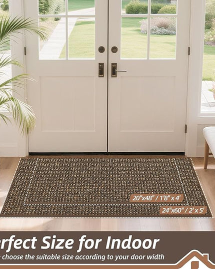 BEQHAUSE Dirt Trapper Door Mat 20" x 48", Non-Slip Washable Doormats Entrance Mat, Dirt Resistant and Absorbent Welcome Mat, Low Profile Floor Mats for Front Back Door and Entryway, Brown