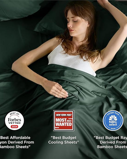 Bedsure Full Size Bed Sheets, Cooling Sheets, Rayon Derived from Bamboo, Breathable & Soft, Deep Pocket Up to 16 Inches, Hotel Luxury Silky Bedding for Hot Sleepers, Forest Green