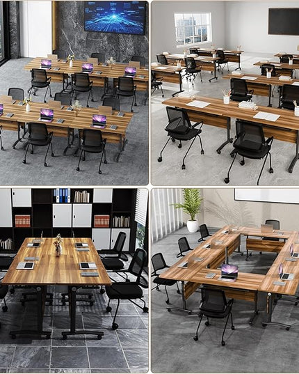 Conference Room Table with Flip-Top Design for Dynamic Meetings, Business Table Computer Desk with Heavy-Duty Frame,Foldable Seminar Meeting Tables for Home Office (4, C, 70.8IN)