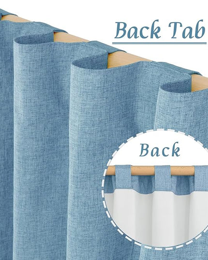 LAMIT Blue 100% Blackout Linen Curtains, 84 Inch Linen Textured Living Room Farmhouse Curtains Room Darkening Back Tab and Rod Pocket Burlap Neutral Panels with White Liner, 2 Panels, 60 x 84 Inch
