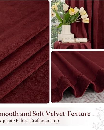 LAMIT Burgundy Red Velvet Curtains 108 Inch for Living Room, Vintage Thermal Insulated Theater Panels Room Darkening Back Tab and Rod Pocket Christmas Drapes for Bedroom, 2 Panels, 52 x 108 Inch