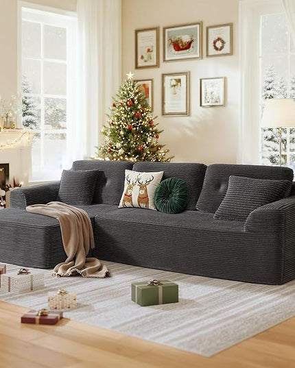 VASAGLE 108.3 Inches Boneless Couch with Chaise, Modular Sectional Sofa, Modern Cloud Couch with Deep Seat, L-Shape Corduroy Sofa for Living Room, Left-Facing Chaise, Bedroom, Slate Gray ULCS181GN01