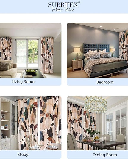 SUBRTEX Light Flitering Curtains 52Wx63L, Room Darkening Vibrant Floral Drapes, 50% Blackout, Semi Sheer Boho Farmhouse Curtains for Living Room, Brown