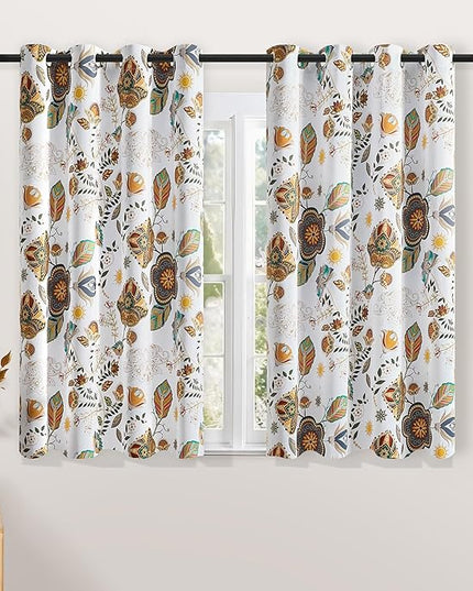 White Vintage Fancy Floral Patterned Blackout Curtains 63 Inch Length Shabby Chic Farmhouse Curtains for Bedroom Living Room Darkening Mid Century Colorful Grommet Black Out Drapes 2 Panels 52x63