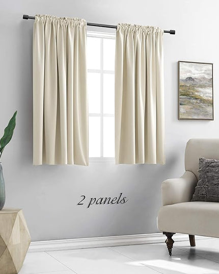 DONREN 54 Inch Length Beige Curtains for Kitchen - Room Darkening Small Window Treatment Curtain Drapes,Set of 2 Panels