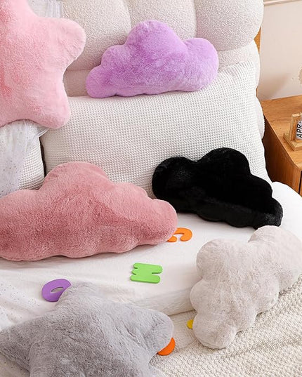 YRXRUS Cloud Pillows, Black Cloud Shaped Pillow, Decorative Throw Pillow Gifts, Cute Plush Room Decor, Fluffy Faux Rabbit Fur 13"x21" Pillows for Living Bedroom Kids Room