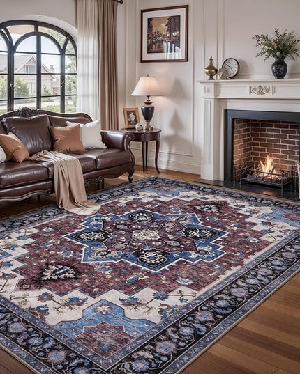 Ciicool Area Rug 5x7ft Washable Rugs for Living Room Non-Slip Indoor Rugs Large Low-Pile Mat Floor Carpet Vintage Rug for Bedroom Dinning Foyer Decor