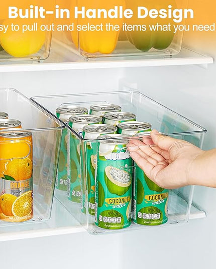 YIHONG 6 Pack Clear Pantry Organizer Bins, Plastic Containers with Handle for Kitchen,Freezer,Cabinet,Closet,Bathroom Under Sink Storage