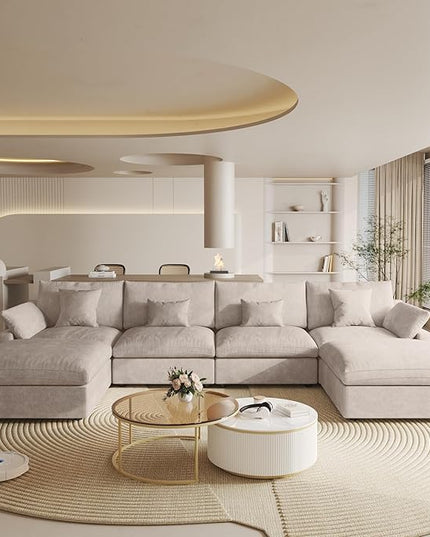 Cloud Couch Modular Sectional Sofa, 156" U Shaped Couch, Oversized Down Filled Convertible Wide Seater with 2 Ottomans for Living Room Set, Covers Washable&Replaceable,Khaki