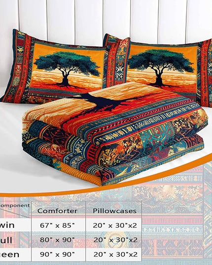 AILONEN Tree of Life Comforter Set Full Size,Bohemian Ethnic Tree Pattern Comforter with 2 Pillowcases,3-Piece Retro Duvet Set