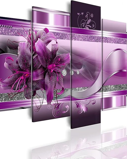 LUDUHU Purple Orchid Flowers Canvas Print - Abstract Floral Poster Wall Art Painting Decor for Home Decoration Artwork Picture Over Bedroom Purple Floral Painting(C,Oversize 60x30inch)