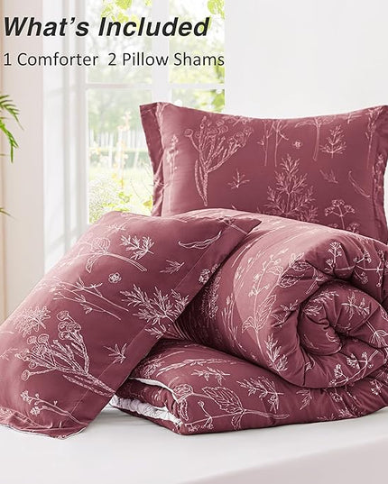Love's cabin Vintage Rose Comforter Set King - King Size Comforter Set, 3 Pieces Cute Floral Bedding Sets for All Seasons,1 Soft Reversible Botanical Flowers Comforter and 2 Pillow Shams