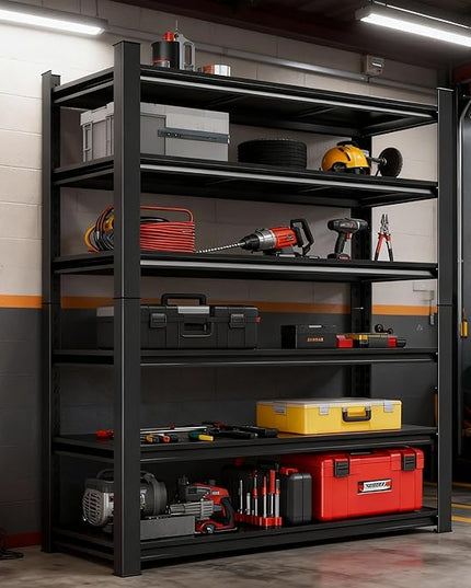 Adjustable 6-Tier Garage Shelving, Heavy Duty Steel Storage Rack, High Load Capacity, Ideal for Garage, Warehouse, or Home Organization (6-Tier 78" H x 40" W x 18" D)