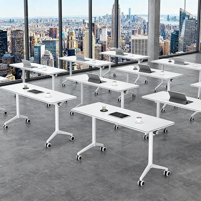 1Pack Folding Conference Table with Wheels & Flip Top -55 Inches Commercial Mobile Meeting Table for Office, Training Seminar, Home Use -Space Saving Design, Easy Folding Classroom Table﻿