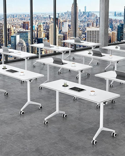 6Pack Folding Conference Table with Wheels & Flip Top -55 Inches Commercial Mobile Meeting Table for Office, Training Seminar, Home Use -Space Saving Design, Easy Folding Classroom Table﻿