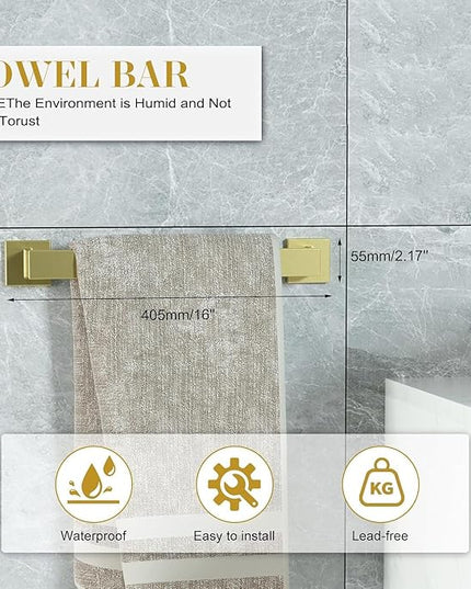 Bathroom Accessory Towel Bar Set: 20 Pieces Gold Bathroom Hardware Square SUS304 Stainless Steel - Wall Mounted Towel Rack&Toilet Paper Holder&Towel Ring and Towel Hook