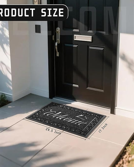 Yimobra Welcome Mat, Heavy Duty Durable Door Mats for Home Entrance Outdoor Indoor, Front Doormat for Outside Patio Floor Entry Porch Garage Office, Waterproof, Low Profile, 29.5 x 17, Black