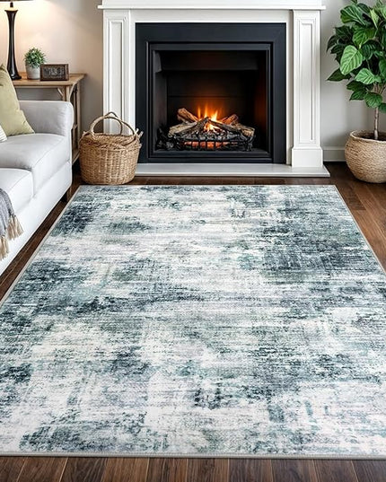 IOHOUZE Modern Abstract Area Rugs 5x7 Ft Washable Rugs for Living Room, Non Slip Dining Room Rug, Printed Faux Wool Rugs for Bedroom, Floor Carpet for Office Nursery Playroom, Sage Grey