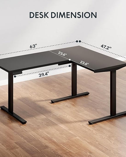 SANODESK L Shaped Electric Standing Desk with Drawer, 63 Inch Ergonomic Adjustable Height Desk with Storage, Corner Desk Sit Stand up Computer Table for Work Office Home, Black