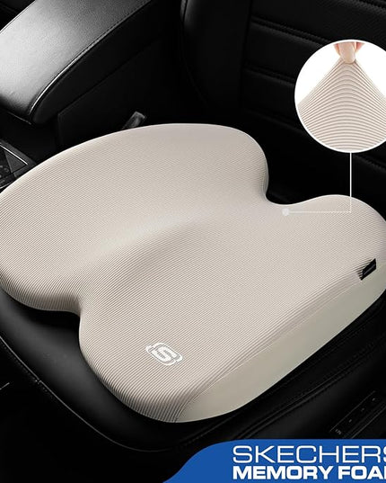 Skechers Seat Cushion, Ergonomic Memory Foam Cushion for Long Sitting Hours on Office & Home Chair, Car Seat Cushion for Sciatica, Coccyx Cushion,Beige