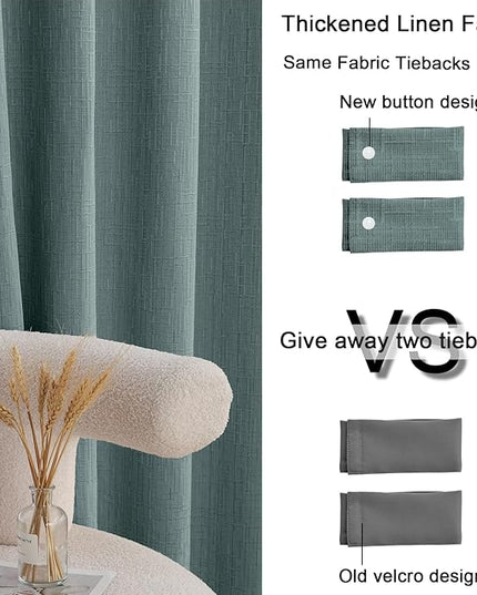 Jacquard Linen Curtains 96 inch Length 2 Panels Thick Faux Linen Blended Window Drapes Burlap Textured Curtains with Grommet for Living Room Bedroom Farmhouse (52x96 Lake Blue) Natural