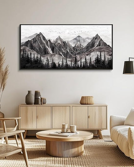 XIGUANGART Abstract Mountain Wall Art for Living Room Black and White Canvas Art Print Painting Watercolour Trees Nature Large Wall Decor Modern Rustic Landscape Picture for Bedroom Office Decorations