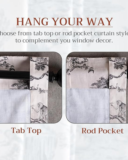 Maison d' Hermine Curtains for Living Room 100% Cotton 84 inch Length One Panel Light Filtering Toile Curtains for Bedroom Windows with Rod and Loop Pockets Drapes (Bonobo Grey, 50" W x 84" L)